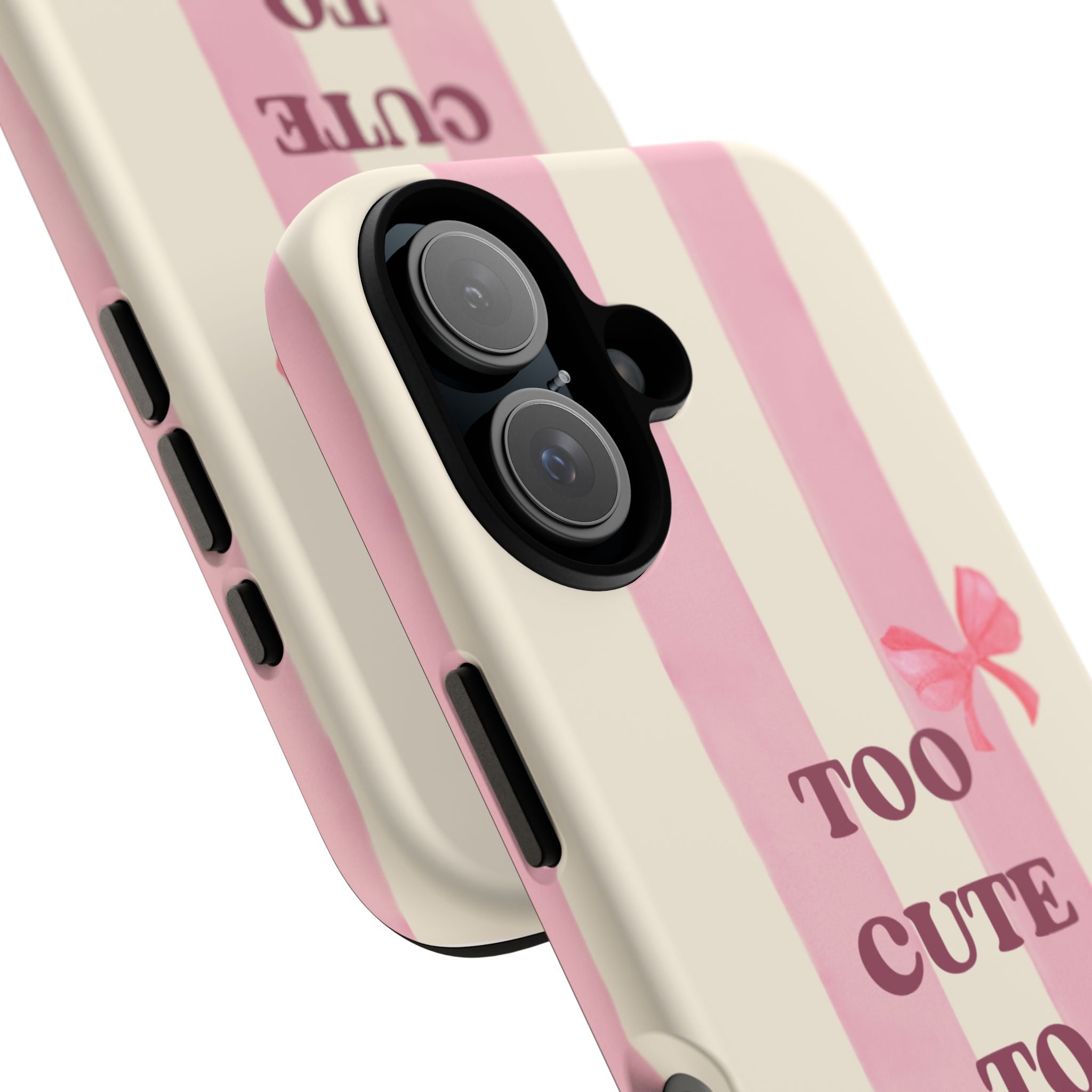 Phone Case – "Too Cute To Care" Pink Stripes & Bows Protective Case