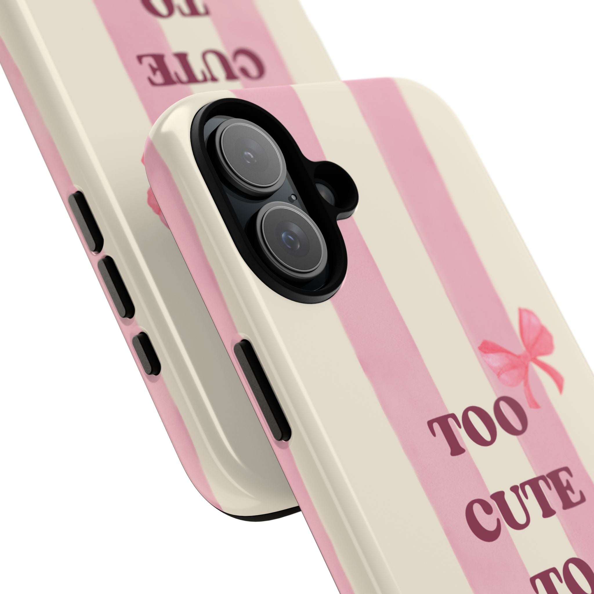 Phone Case – "Too Cute To Care" Pink Stripes & Bows Protective Case
