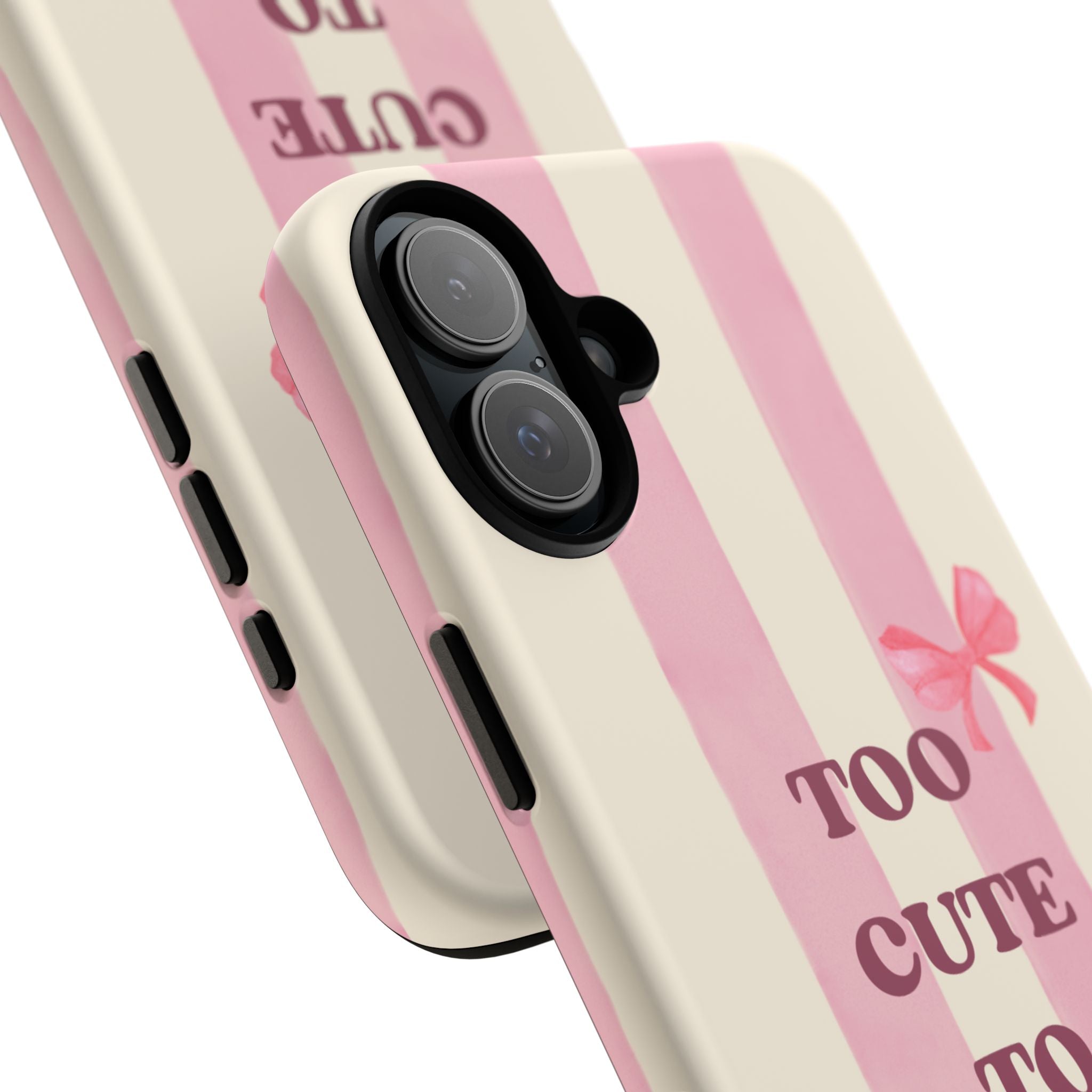 Phone Case – "Too Cute To Care" Pink Stripes & Bows Protective Case