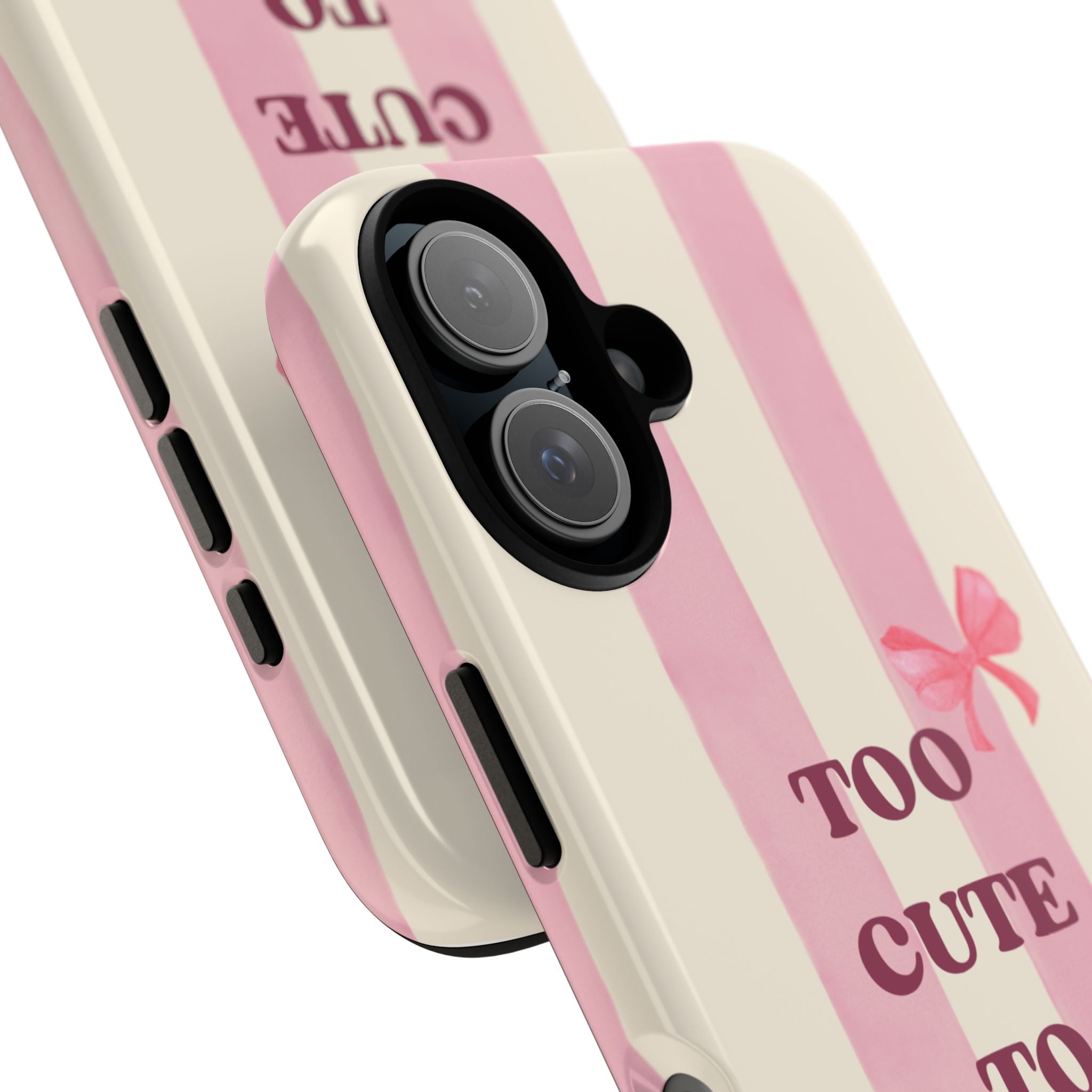 Phone Case – "Too Cute To Care" Pink Stripes & Bows Protective Case
