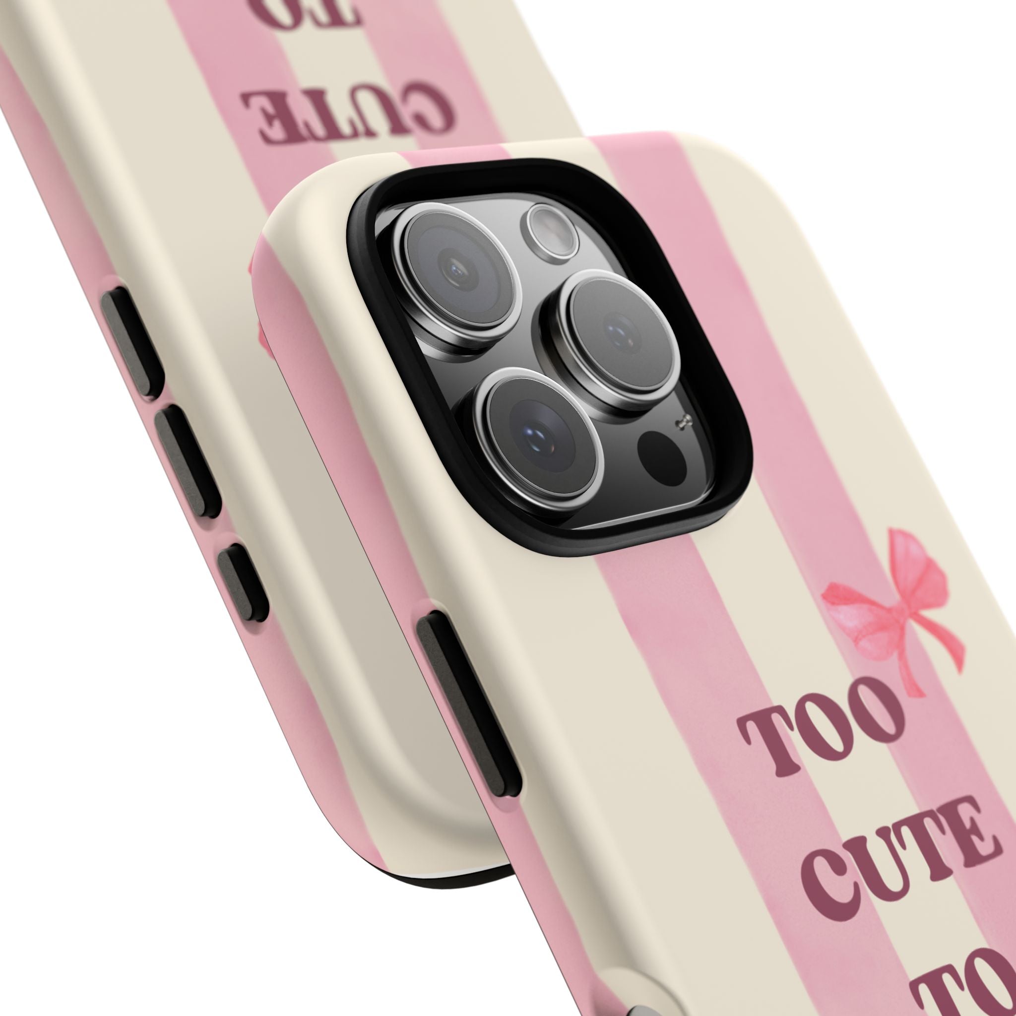 Phone Case – "Too Cute To Care" Pink Stripes & Bows Protective Case