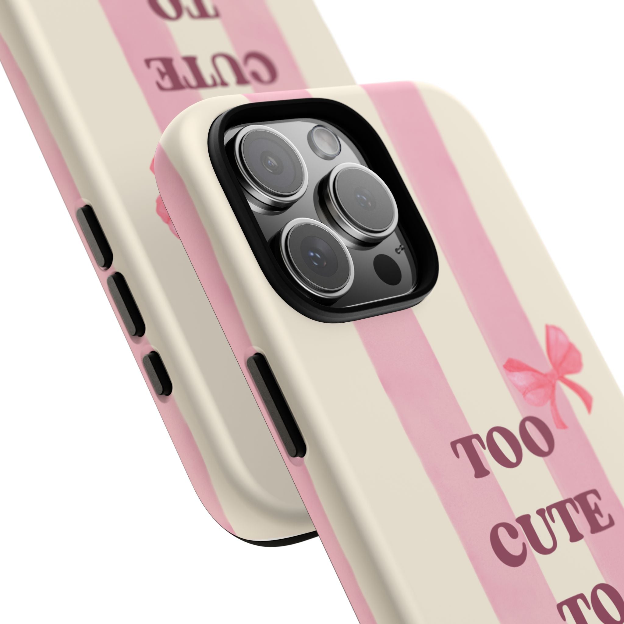 Phone Case – "Too Cute To Care" Pink Stripes & Bows Protective Case